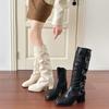 Caña de Bota Desmontable, Botas Largas y Cortas Convertibles, Nuevo Estilo Otoño e Invierno 2026, Botas Arrugadas de Punta Cuadrada, Botas Altas de Tacón Grueso hasta la Rodilla