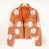 Chaqueta de solapa lavada popular de otoño e invierno de estación independiente transfronteriza europea y americana, chaqueta de mujer de uniforme de béisbol de pana con lentejuelas
