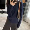Camiseta de Manga Longa com Gola Redonda Temperamento Feminina Outono Simples Cor Sólida Camisa Básica Versátil Top Modelagem Relaxada Novo Estilo H092121