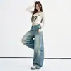 Jeans juveniles color naranja # estilo americano de trabajo pesado, lavados, desgastados, de pierna ancha para mujer, corte holgado, adelgazantes, únicos, modernos, versátiles, pantalones de pierna curva