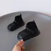 Sapatos Pretos de Couro para Meninas, Sapatos de Bebê Menina, Sapatos Antiderrapantes para Crianças Pequenas Outono e Inverno, Botas de Veludo Estilo Coreano para Crianças, Botas Curtas Simples e Versáteis