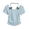 Pure Desire 2024 Nova camiseta de manga curta feminina Verão Sexy Spice Girl Slim-fit Short Handmade Bow Top