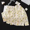 Pijama para niñas, cárdigan fino de manga larga para primavera y otoño, tallas medianas y grandes, con temática de dibujos animados, adecuado para usar en habitaciones con aire acondicionado, ropa de estar para niñas, conjunto de dos piezas, verano