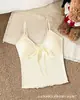 Camisole de Renda Doce com Laço e Decote em V para Mulheres, Novo Estilo de Verão com Bojos Embutidos, Top Puro e Sedutor Costas Nuas