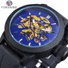 Reloj Forsining para Hombre Moda Casual Esqueleto Pulsera Estilo Reloj Mecánico Semi-Automático Correa Azul Negro