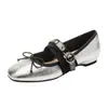 Versión de Piel de Oveja de Zapatos Mary Jane de Cuero Genuino con Aumento Oculto de Altura, Zapatos Planos de Ballet para Mujer con Lazo, Punta Redonda, Zapatos de Salón Versátiles de Boca Baja