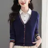 Tejido de Punto Falso de Dos Piezas para Mujer Suéter Delgado 2026 Primavera Otoño Nuevo Estilo Versión Coreana Chaqueta Exterior Corta Suéter Top