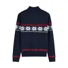 Cardigan de Tricô Feminino 2026 Novo Outono e Inverno, Gola Meia-Alta, Manga Longa, Jacquard Fair Isle, Lã, Elegante e Moderno
