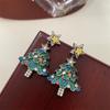 Pendientes de árbol de Navidad con diamantes de colores nuevos y populares entre los países europeos y americanos, pendientes largos de estrella de árbol de Navidad de moda para mujer