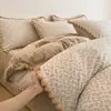 Conjunto de Quatro Peças Floral Puro Algodão Classe A, Toque Leve de Luxo de Alta Qualidade, Capa de Edredom Premium, Lençol de Cima, Lençol com Elástico 100% Algodão, Roupa de Cama Vintage Francesa