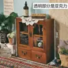 Armário de exposição de madeira maciça nórdica vintage com duas portas de madeira, armário de armazenamento de artigos diversos e cosméticos, caixa de armazenamento de mesa com gaveta