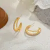 Brincos Geométricos de Ouro 18K com Zircônia Duplo C Joias Transfronteiriças Europeias e Americanas Brincos Vazados Brilhantes Brincos Joias de Moda de Luxo Acessível