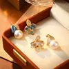 Brincos de Prata Banhados a Ouro Real com Agulha de Prata Gota de Óleo Pétala Pérola Brincos Estilo Corte Retrô Francês Brincos de Luxo Leve de Alta Qualidade