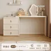 Tocador en Forma de L de Lujo Ligero Color Crema, Tocador de Dormitorio con Acabado de Alta Gama, Tocador y Gabinete de Almacenamiento Integrados, Mesa de Maquillaje de Cabecera