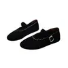 Sapatos Femininos Mary Jane Vintage de Couro Genuíno Planos com Rebite de Uma Tira e Bico Redondo em Pelo de Cavalo Moda Couro Sapatos Fábrica de Origem
