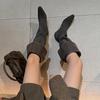 Botas Altas de Ante de Vaca Otoño e Invierno 2025 Estilo Europeo y Americano Botas de Jinete de Doble Uso Punta Cuadrada Tacón de Cuña Mangas Estilizan la Figura Botas Altas