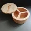 Pote de Sal de Bambu Mais Vendido na Amazon Transfronteiriço Garrafa de Condimento para Cozinha Suprimentos de Cozinha Caixa Redonda de Condimento de Bambu