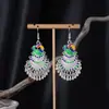 Pendientes Largos con Borlas de Imitación Plata Miao Estilo Étnico para Mujer, Mariposa Pavo Real Flor Pendientes Largos, Pendientes Estilo Bohemio para Fotografía de Viaje