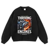 Moletom com Estampa de Corrida e Texto em Inglês, Moletom Pulôver Oversized Vintage Estilo Americano Lavado, Moletom Casual Atacado