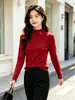 Camiseta base de punto de dos piezas con núcleo de lana hilada, estilo dulce, cuello alto simple con volantes, suéter grueso nuevo de otoño e invierno para mujer