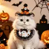 Babero de Halloween para Mascotas, Set de Sombrero Divertido de Cabeza de Calabaza para Gato y Collar, Decoración Fotográfica de Fantasma Osito para Perro