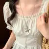 Collar de Estrella Plateada Estilo Coreano para Mujer, Cadena Larga para Suéter con Lazo Nuevo Verano 2026, Accesorio de Nicho de Gama Alta