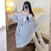 Camisola de Manga Comprida Outono e Inverno para Mulheres, Estilo Princesa Doce Leite Fofo Flanela Comprimento Médio Quente Vestido de Dormir, Pode Ser Usado ao Ar Livre