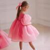 Vestido de Lino Transpirable de Princesa para Verano 2025 para Niñas con Mangas Abullonadas de Malla Vestido Abullonado Vestido de Fiesta Infantil