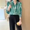 Fotos Reales de Ropa Femenina de Comercio Exterior: Elegante Ropa Casual de Otoño Nueva para Mujer, Camisa de Gasa Colorida con Cuello de Solapa, Camisa Cardigan