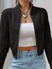 Suéter Curto Casual de Tricô Novo Outono 2026 Feminino Europeu Americano Transfronteiriço Amazon Gola Alta Tricô de Trança Cardigan com Zíper