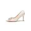 9169B-233 Elegante hebilla cuadrada de pedrería zapatos brillantes para banquete boda trabajo diario para mujer