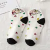 Calcetines de Crayón para Mujer, Dibujos Animados Jacquard de Algodón, Calcetines Bajos para Mujer, Calcetines Cortos de Primavera y Verano, Calcetines de Dibujos Animados Versátiles, Calcetines de Moda INS