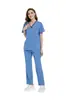 Conjunto de Uniforme Médico para Mulheres - Blusa com Decote em V e Calça Reta, Uniforme de Trabalho Unissex, Uniforme Cirúrgico Ajustado, Pijama Hospitalar, Várias Cores