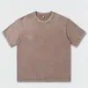 Camiseta de Tricô Vintage Pesada de Algodão, Manga Curta Solta, Tingida com Cera Lavada, Estilo Europeu e Americano, para Homens e Mulheres, Logo Impresso Personalizado Mediante Solicitação