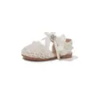 Sandalias de Diadema de Punto Hueco para Niñas 2026 Nuevo Verano Bebé Encaje Lazo Zapatos de Princesa Dulces Zapatos Individuales