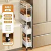 Prateleira de armazenamento para espaços estreitos no atacado, prateleira de armazenamento para produtos de higiene pessoal de máquina de lavar, estante de armazenamento com carrinho de rolamento multicamadas de piso