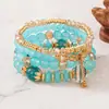 Pulsera Bohemia de venta caliente transfronteriza con colgante de cristal, cuatro pulseras de cuentas de vidrio, elástica, exquisita joya para la mano