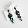 Amazon Transfronterizos Exagerados Chapado Temperamento Pendientes Largos Gama Alta Sensación Borla Incrustado Negro Diamante de Imitación Pendiente Colgante Accesorios