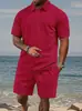 Conjunto Combinado Masculino Jacquard Europeu e Americano Cruzado POLO de Verão Fino Gola Lapela Xadrez Casual Esportivo Manga Curta