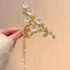 Clip de borla de camelia con pedrería de perlas para mujer, temperamento de lujo ligero, clip de tiburón, horquilla, tocado, clip para el cabello de la parte posterior de la cabeza
