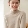 Suéter de Cashmere Espesso de Três Fios Estilo Novo 2025 para Mulheres, Gola Alta Meia, Mangas Raglan, Suéter de Cashmere de Cabra, Camada Base Macia e Aconchegante