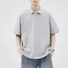 Camisa Polo de Lapela Manga Curta 2026 Verão Masculina Solta Casual Cor Sólida Camiseta Top Camisa Camisa de Meia Manga