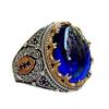 Anel Europeu e Americano Artesanal Cravejado com Diamantes Pedra Azul Esculpida Anel Vintage Masculino Amazon Modelo Novo de Alta Qualidade 2024