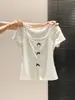 Nueva camiseta de manga corta de verano estilo fino, imitación de dos piezas, con lunares, para mujer 2026, top ajustado A12810