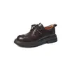 Estilo Pele de Ovelha ~ Sapatos Pequenos de Couro com Solado Grosso para Mulheres, Sapatos de Cadarço Estilo Britânico, Saltos Altos Pretos, Mocassins de Salto Grosso, Sapatos Martin Femininos