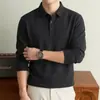 Camisa polo de manga comprida estilo Old Money, casual masculina, leve, base lisa de cor sólida, peça íntima de inverno, com mistura de lã e gola alta