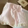 Pijama Rosa de Rilakkuma para Mujer con Cuello de Muñeca, Conjunto de Dos Piezas de Cardigan y Shorts de Manga Corta de Verano, Ropa de Casa para Niña