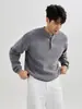 Suéter Henley de punto pesado estilo americano, casual y adecuado para el trabajo, color liso, manga larga, para hombre otoño/invierno, estilo old money, tejido retro