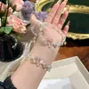 Pulseira Ajustável Feita à Mão em Cristal Branco Transparente com Formato de Gatinho, Estilo Doce e Feminino, Pulseira Empilhável, Presente