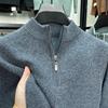 Suéter de lã pura masculino gola alta com zíper suéter masculino espesso quente de inverno cor sólida blusa de base